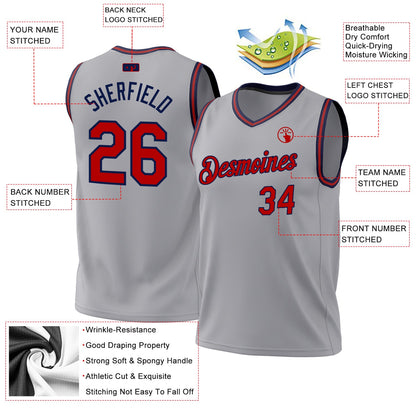 Custom Gray Red-Navy Authentic Throwback Basketball Jersey - Sky-Custom