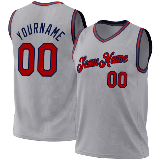 Custom Gray Red-Navy Authentic Throwback Basketball Jersey - Sky-Custom