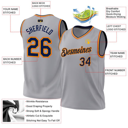 Custom Gray Navy Gold-Orange Authentic Throwback Basketball Jersey - Sky-Custom