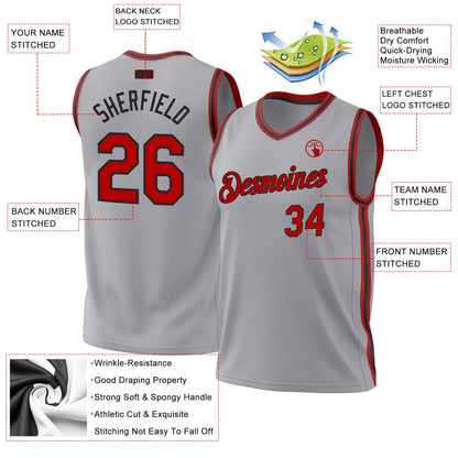 Custom Gray Red-Black Authentic Throwback Basketball Jersey - Sky-Custom