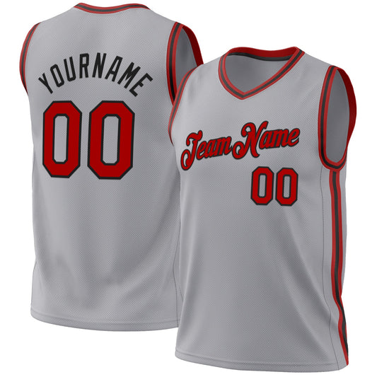 Custom Gray Red-Black Authentic Throwback Basketball Jersey - Sky-Custom