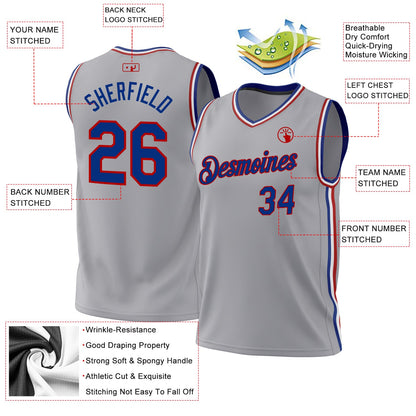 Custom Gray Royal-Red Authentic Throwback Basketball Jersey - Sky-Custom