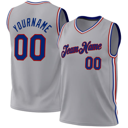Custom Gray Royal-Red Authentic Throwback Basketball Jersey - Sky-Custom