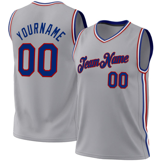 Custom Gray Royal-Red Authentic Throwback Basketball Jersey - Sky-Custom