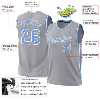 Custom Gray Light Blue-White Authentic Throwback Basketball Jersey - Sky-Custom