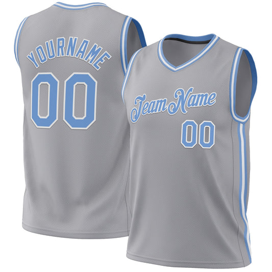 Custom Gray Light Blue-White Authentic Throwback Basketball Jersey - Sky-Custom