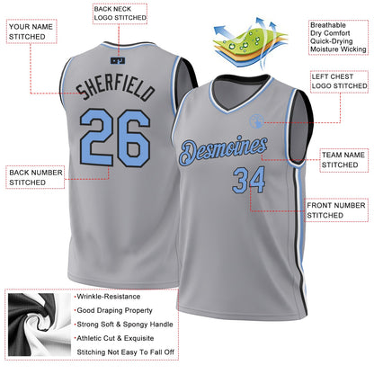 Custom Gray Light Blue-Black Authentic Throwback Basketball Jersey - Sky-Custom