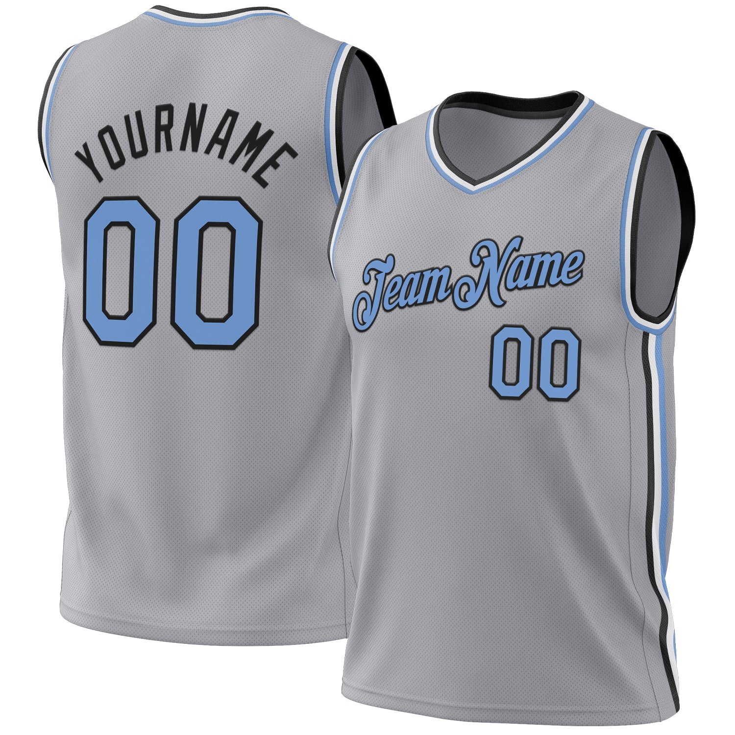 Custom Gray Light Blue-Black Authentic Throwback Basketball Jersey - Sky-Custom