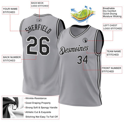 Custom Gray Black-White Authentic Throwback Basketball Jersey - Sky-Custom