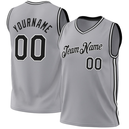 Custom Gray Black-White Authentic Throwback Basketball Jersey - Sky-Custom