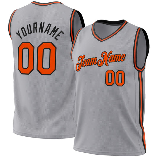 Custom Gray Orange-Black Authentic Throwback Basketball Jersey - Sky-Custom