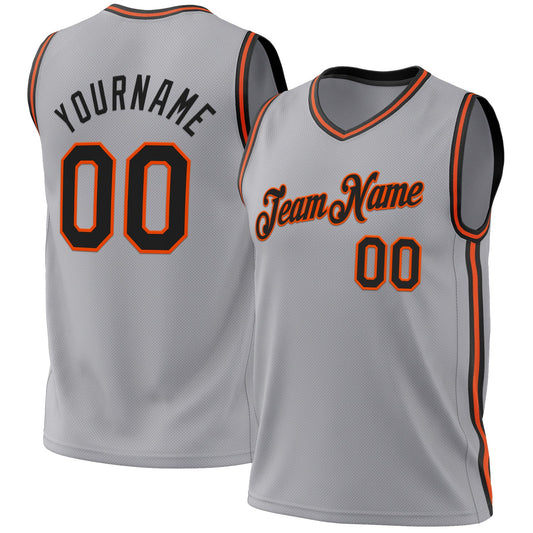 Custom Gray Black-Orange Authentic Throwback Basketball Jersey - Sky-Custom