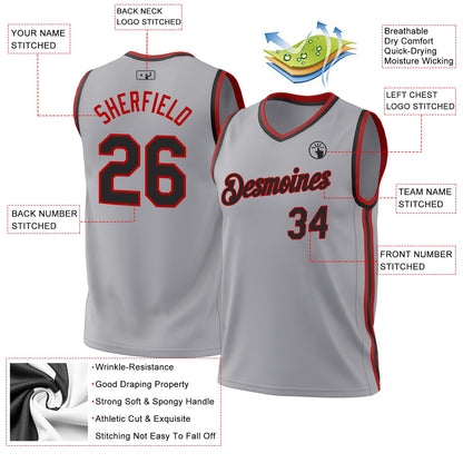 Custom Gray Black-Red Authentic Throwback Basketball Jersey - Sky-Custom