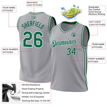 Custom Gray Kelly Green-White Authentic Throwback Basketball Jersey - Sky-Custom