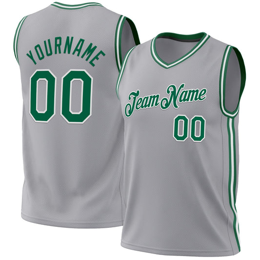 Custom Gray Kelly Green-White Authentic Throwback Basketball Jersey - Sky-Custom