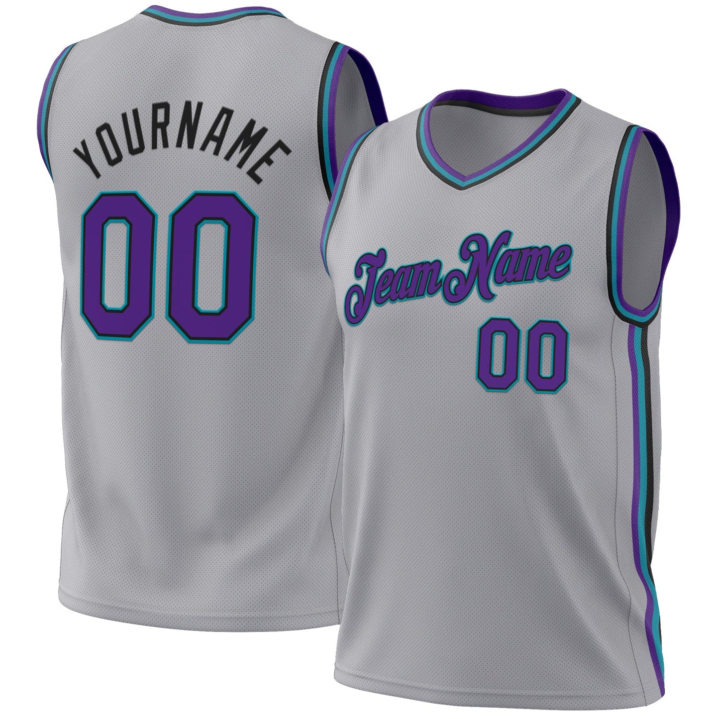 Custom Gray Purple Black-Teal Authentic Throwback Basketball Jersey - Sky-Custom