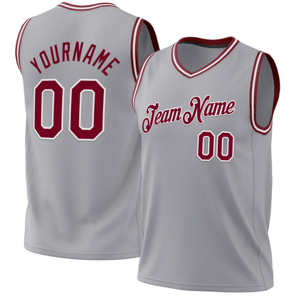 Custom Gray Maroon-White Authentic Throwback Basketball Jersey - Sky-Custom