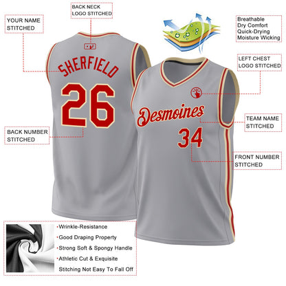 Custom Gray Red-Cream Authentic Throwback Basketball Jersey - Sky-Custom
