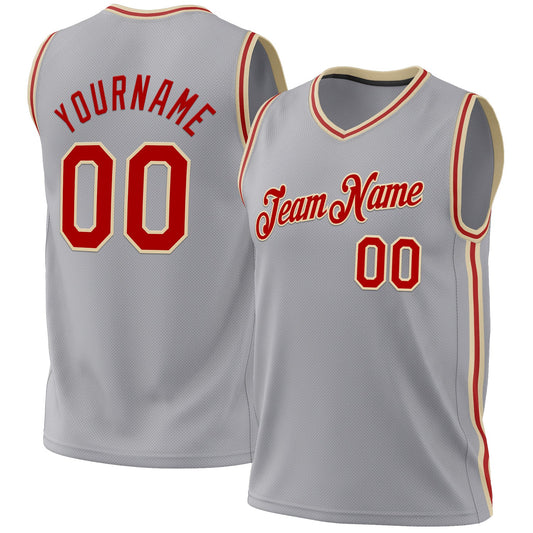 Custom Gray Red-Cream Authentic Throwback Basketball Jersey - Sky-Custom