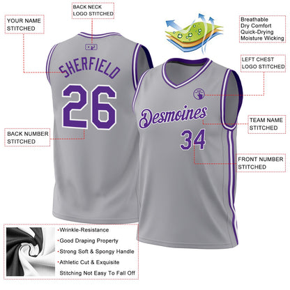 Custom Gray Purple-White Authentic Throwback Basketball Jersey - Sky-Custom