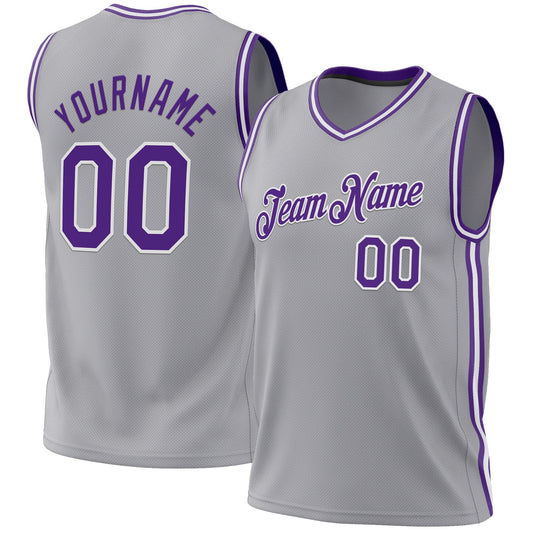 Custom Gray Purple-White Authentic Throwback Basketball Jersey - Sky-Custom