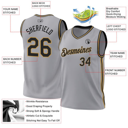Custom Gray Black-Old Gold Authentic Throwback Basketball Jersey - Sky-Custom