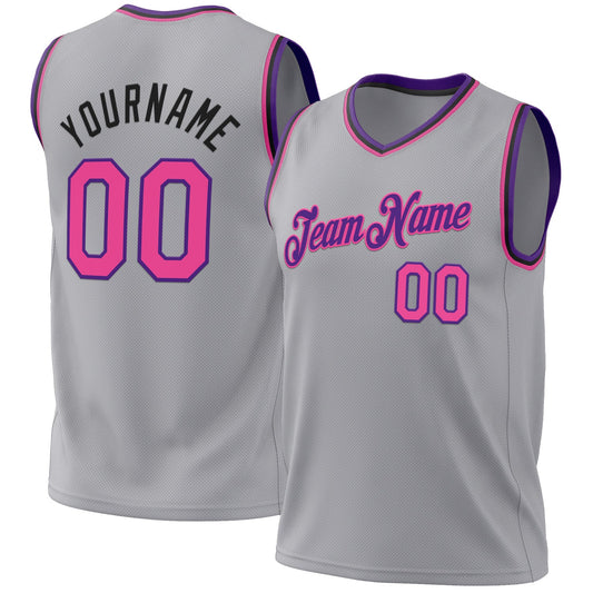 Custom Gray Pink Purple-Black Authentic Throwback Basketball Jersey - Sky-Custom