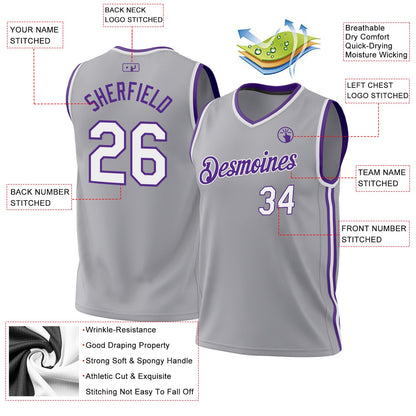 Custom Gray White-Purple Authentic Throwback Basketball Jersey - Sky-Custom
