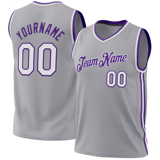 Custom Gray White-Purple Authentic Throwback Basketball Jersey - Sky-Custom