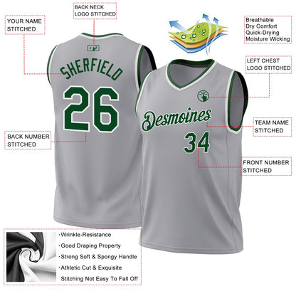 Custom Gray Green-White Authentic Throwback Basketball Jersey - Sky-Custom