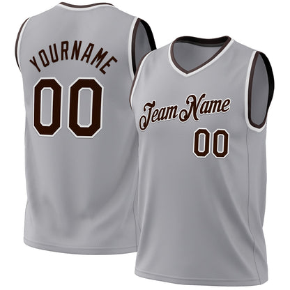 Custom Gray Brown-White Authentic Throwback Basketball Jersey - Sky-Custom
