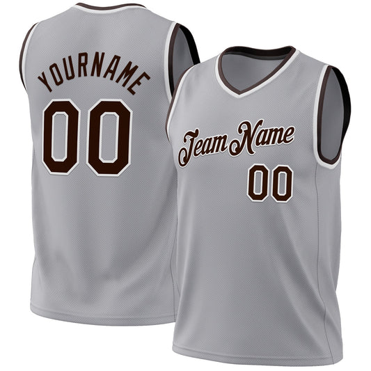 Custom Gray Brown-White Authentic Throwback Basketball Jersey - Sky-Custom