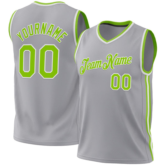 Custom Gray Neon Green-White Authentic Throwback Basketball Jersey - Sky-Custom