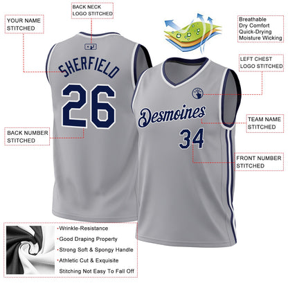 Custom Gray Navy-White Authentic Throwback Basketball Jersey - Sky-Custom