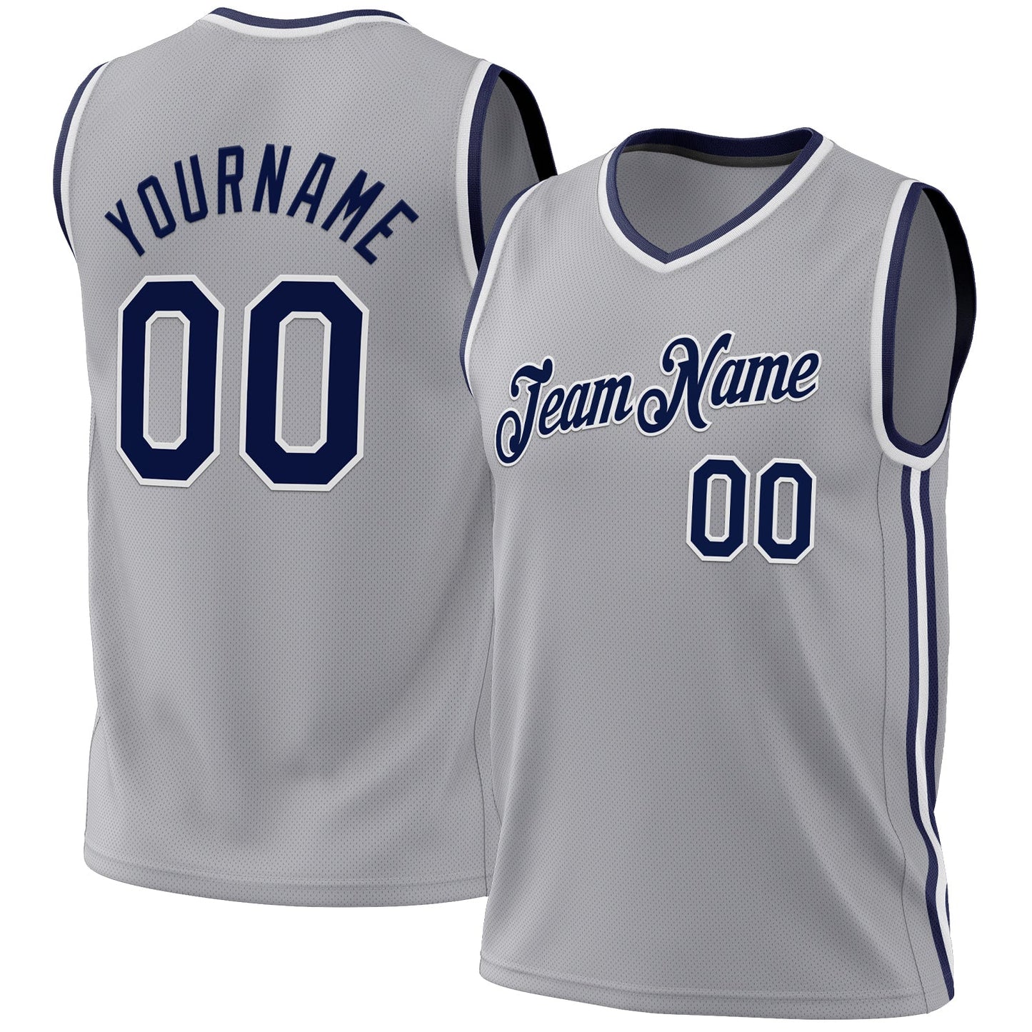 Custom Gray Navy-White Authentic Throwback Basketball Jersey - Sky-Custom