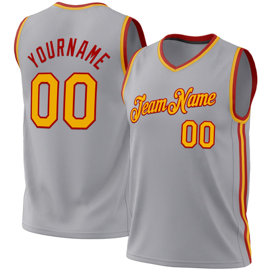 Custom Gray Gold-Red Authentic Throwback Basketball Jersey - Sky-Custom
