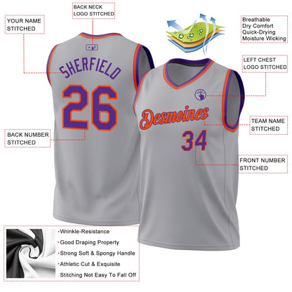 Custom Gray Purple-Orange Authentic Throwback Basketball Jersey - Sky-Custom