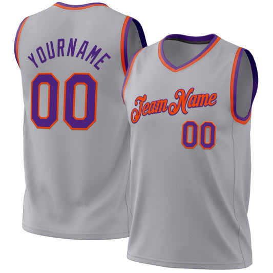 Custom Gray Purple-Orange Authentic Throwback Basketball Jersey - Sky-Custom
