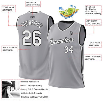 Custom Gray White-Black Authentic Throwback Basketball Jersey - Sky-Custom