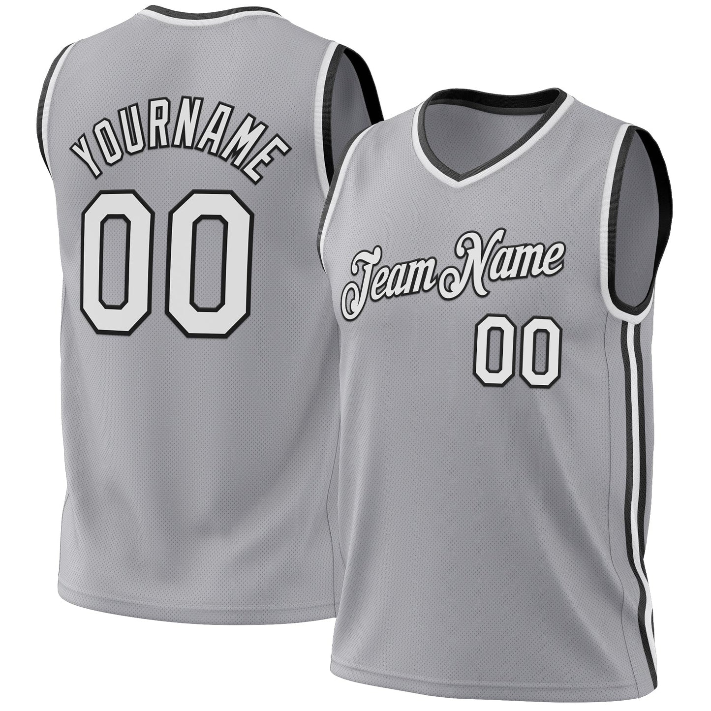 Custom Gray White-Black Authentic Throwback Basketball Jersey - Sky-Custom