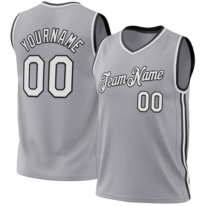 Custom Gray White-Black Authentic Throwback Basketball Jersey - Sky-Custom