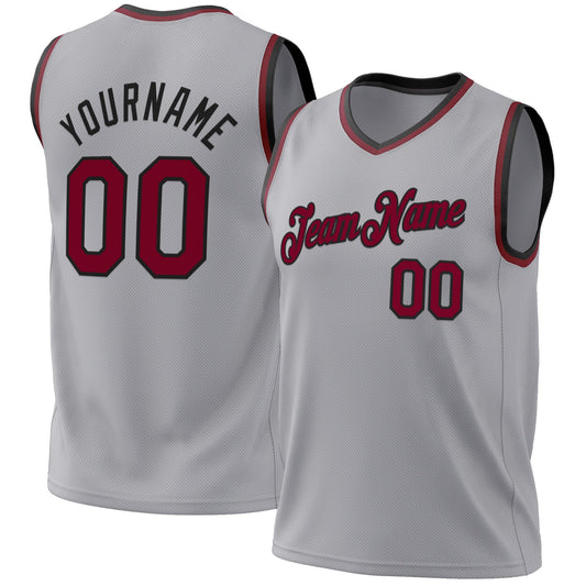 Custom Gray Maroon-Black Authentic Throwback Basketball Jersey - Sky-Custom