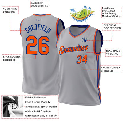 Custom Gray Orange-Royal Authentic Throwback Basketball Jersey - Sky-Custom