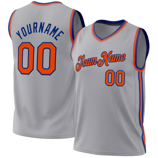 Custom Gray Orange-Royal Authentic Throwback Basketball Jersey - Sky-Custom