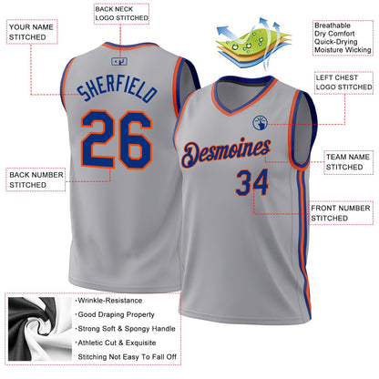 Custom Gray Royal-Orange Authentic Throwback Basketball Jersey - Sky-Custom