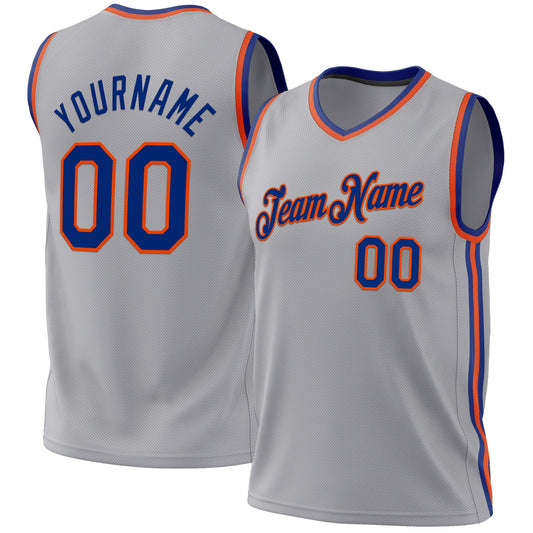 Custom Gray Royal-Orange Authentic Throwback Basketball Jersey - Sky-Custom