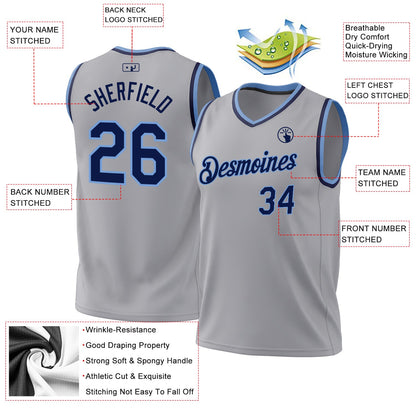 Custom Gray Navy-Light Blue Authentic Throwback Basketball Jersey - Sky-Custom