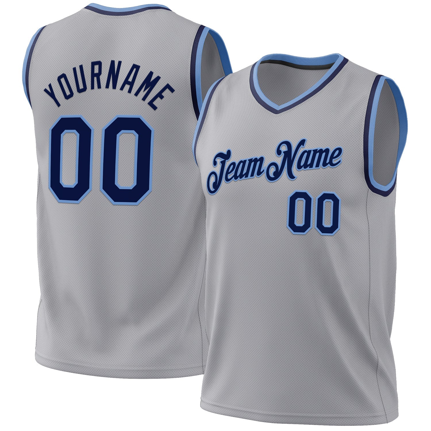 Custom Gray Navy-Light Blue Authentic Throwback Basketball Jersey - Sky-Custom