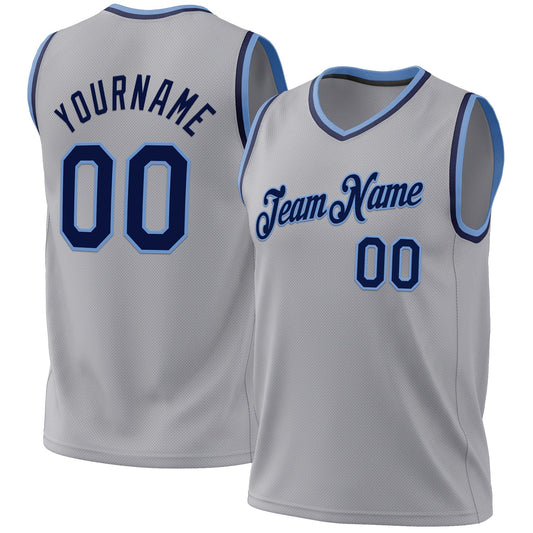 Custom Gray Navy-Light Blue Authentic Throwback Basketball Jersey - Sky-Custom
