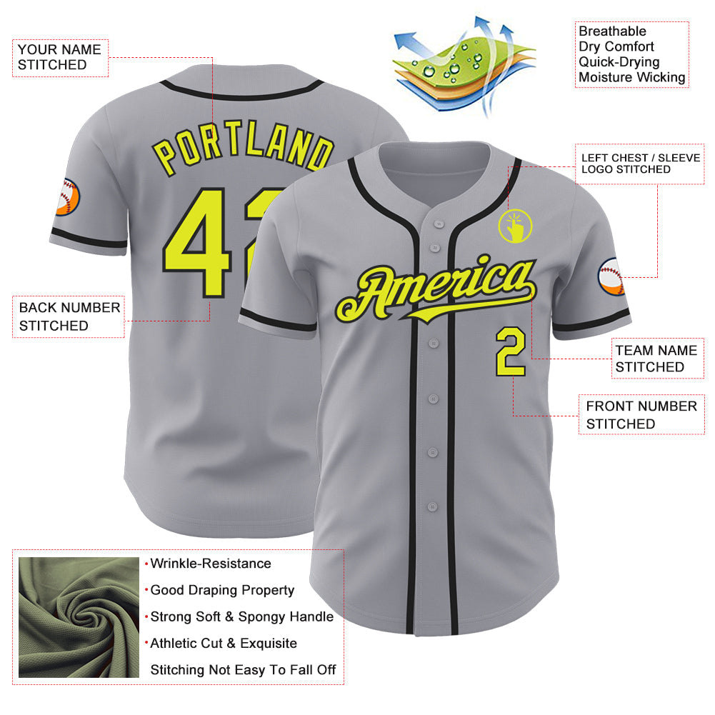 Custom Gray Neon Yellow-Black Authentic Baseball Jersey - Sky-Custom